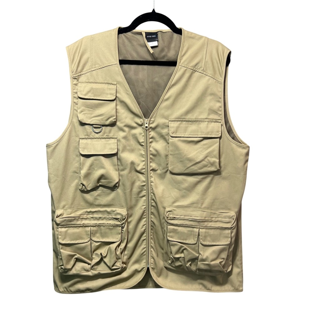 Stone Creek Khaki Fishing Safari Vest Mens M Multi Pocket Outdoor Utility Travel